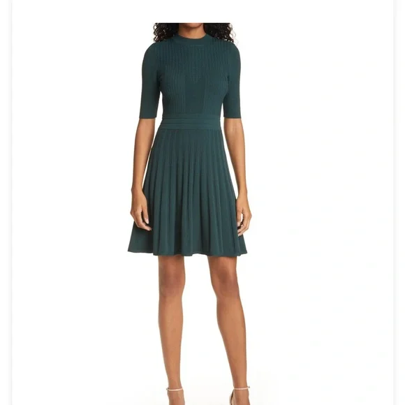 ted baker dark green dress Textured Stripe Knit Sleeveless Midi Dress | Dilylaa main image 0